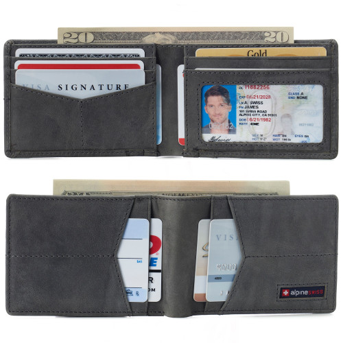Alpine Swiss Alpine Swiss Delaney Men’s RFID Blocking Slimfold Wallet Thin Bifold Cowhide Leather Comes In Gift Box