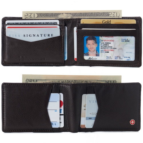 Alpine Swiss Alpine Swiss Delaney Men’s Slimfold RFID Protected Wallet Nappa Leather Comes In A Gift Box