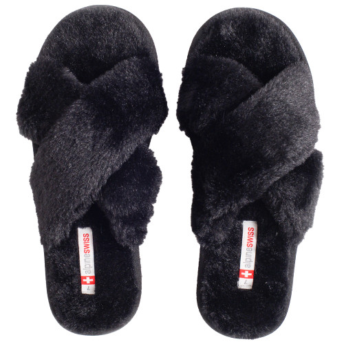 Alpine Swiss Alpine Swiss Fiona Womens Fuzzy Fluffy Faux Fur Slippers Memory Foam Indoor House Shoes