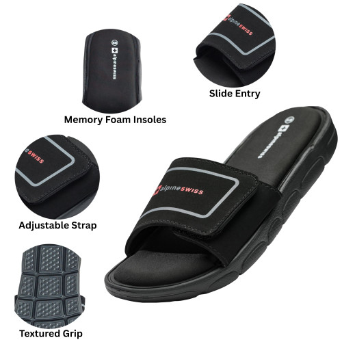 Alpine Swiss Alpine Swiss Gabe Mens Slide Sandals Shock-absorbing Foam Insole For Arch Support Adjustable Strap Athletic Sandals Anti-Slip Traction EVA Foam Outsoles