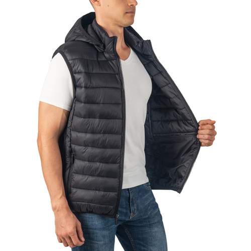 Alpine Swiss Alpine Swiss Gage Men's Puffer Vest Down Alternative Light Packable Water-Resistant Quilted Sleeveless Jacket Removable Hood
