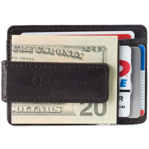 Alpine Swiss Alpine Swiss Harper Mens RFID Slim Money Clip Front Pocket Wallet Minimalist Leather ID Card Holder