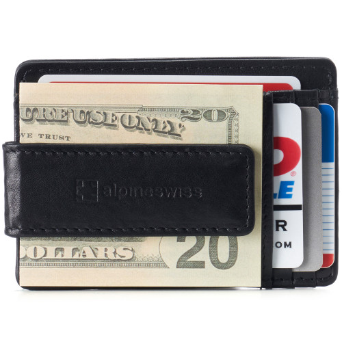 alpine swiss Alpine Swiss Harper Mens RFID Slim Money Clip Front Pocket Wallet Minimalist Leather ID Card Holder