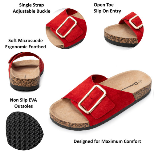 Alpine Swiss Alpine Swiss Heidi Womens Slide Sandals Cork Footbed Casual Slides Flat Sandals For Women Adjustable Buckle Comfortable Summer Beach Sandals