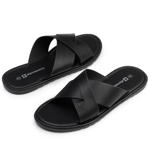 Alpine Swiss Alpine Swiss Hugo Mens Vegan Leather Slide Sandals Dressy Comfortable Summer Shoes
