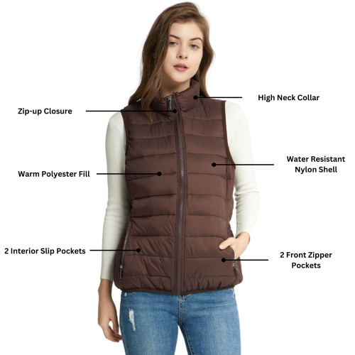 Alpine Swiss Alpine Swiss Jodie Womens Puffer Vest Insulated Down Alt Vest Jacket Water Resistant Zip Up Pockets Versatile Layer Outerwear