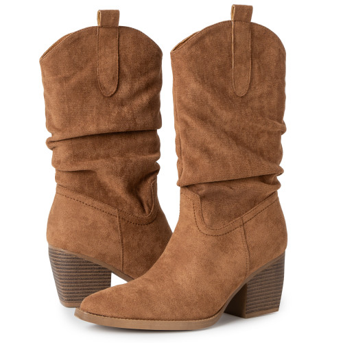Alpine Swiss Alpine Swiss Kayla Womens Western Slouch Boots Mid Calf Block Heel Cowboy Booties