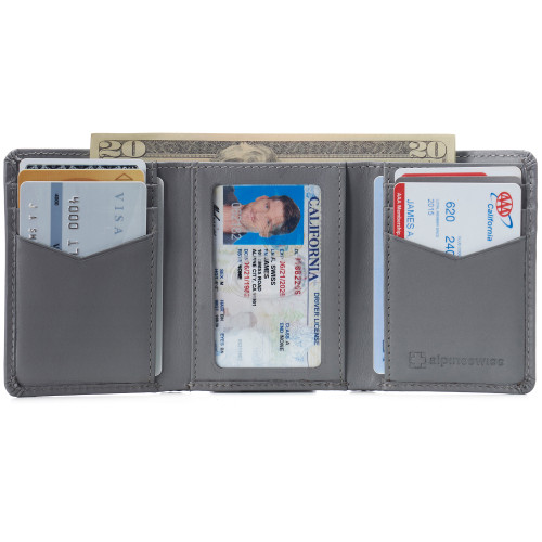 Alpine Swiss Alpine Swiss Leon Mens RFID Blocking Trifold Wallet Smooth Leather Comes In Gift Box