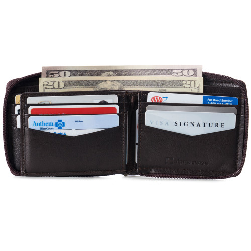 Alpine Swiss Alpine Swiss Logan Zipper Bifold Wallet For Men Or Women RFID Safe Comes In A Gift Box