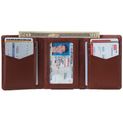 Alpine Swiss Alpine Swiss Men's Leon RFID Trifold Pocket Wallet – Genuine Leather Wallet For Men Slim Design With ID Window & Multiple Card Slots Classic RFID Safe Pocket Wallet In Gift Box