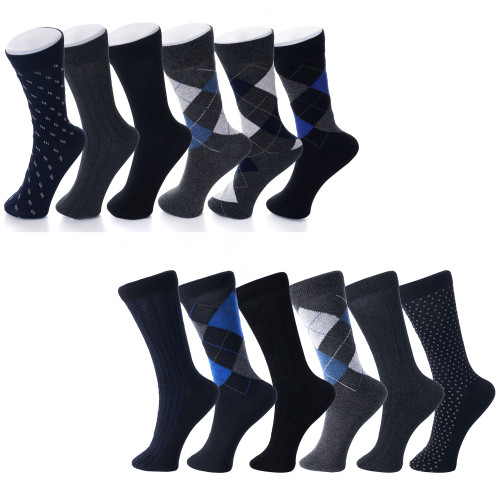 Alpine Swiss Alpine Swiss Mens Cotton 12 Pack Dress Socks Solid Ribbed Argyle Shoe Size 6-12