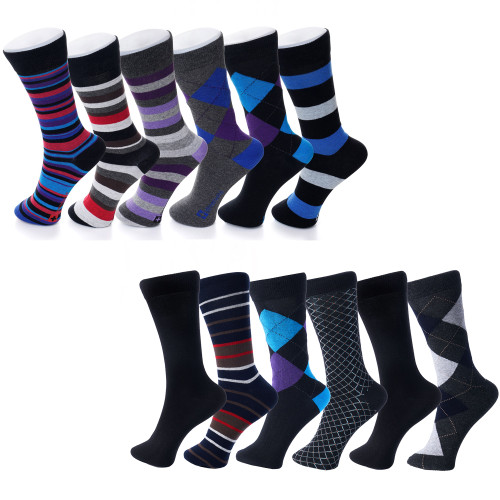 Alpine Swiss Alpine Swiss Mens Cotton 12 Pack Dress Socks Solid Ribbed Argyle Shoe Size 6-12