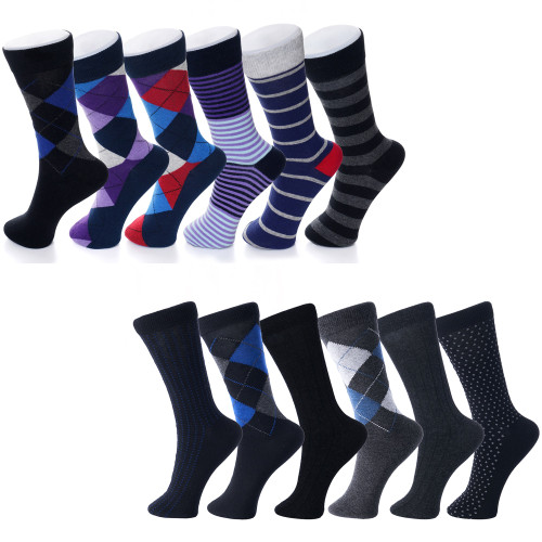 alpine swiss Alpine Swiss Mens Cotton 12 Pack Dress Socks Solid Ribbed Argyle Shoe Size 6-12