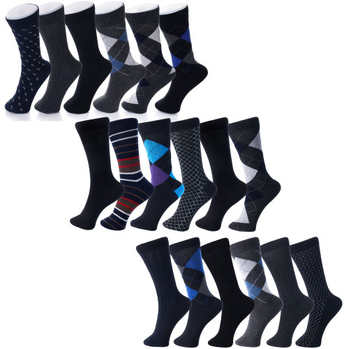 Alpine Swiss Alpine Swiss Mens Cotton 18 Pack Dress Socks Solid Ribbed Argyle Shoe Size 6-12