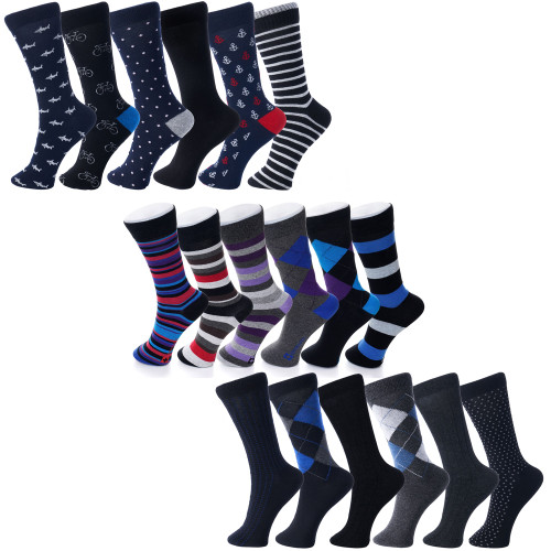 Alpine Swiss Alpine Swiss Mens Cotton 18 Pack Dress Socks Solid Ribbed Argyle Shoe Size 6-12
