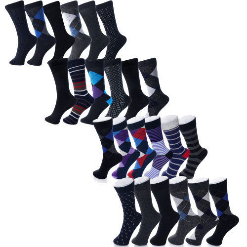 Alpine Swiss Alpine Swiss Mens Cotton 24 Pack Dress Socks Solid Ribbed Argyle Shoe Size 6-12