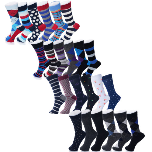 Alpine Swiss Alpine Swiss Mens Cotton 24 Pack Dress Socks Solid Ribbed Argyle Shoe Size 6-12