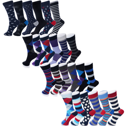 Alpine Swiss Alpine Swiss Mens Cotton 24 Pack Dress Socks Solid Ribbed Argyle Shoe Size 6-12