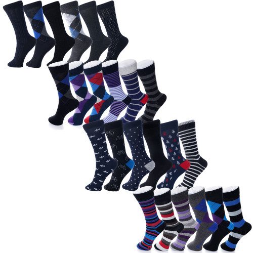 alpine swiss Alpine Swiss Mens Cotton 24 Pack Dress Socks Solid Ribbed Argyle Shoe Size 6-12