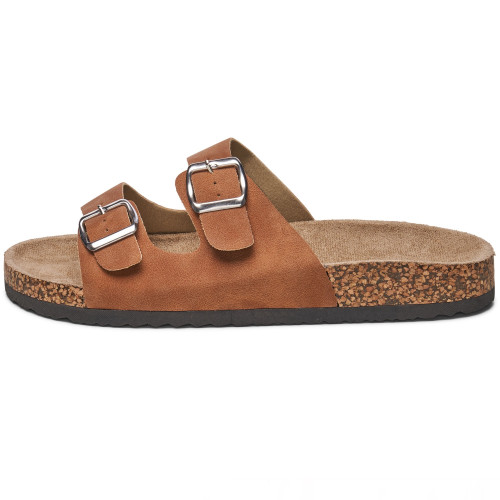Alpine Swiss Alpine Swiss Mens Double Strap Contour Sandals | Adjustable Buckle Slides | Vegan Leather Footbed Sandals | Ergonomic Cork-Inspired Sole | Casual Summer Footwear Slip On Slides With Buckles