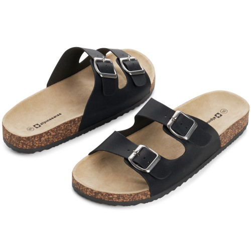 Alpine Swiss Alpine Swiss Mens Double Strap Contour Sandals | Adjustable Buckle Slides | Vegan Leather Footbed Sandals | Ergonomic Cork-Inspired Sole | Casual Summer Footwear Slip On Slides With Buckles