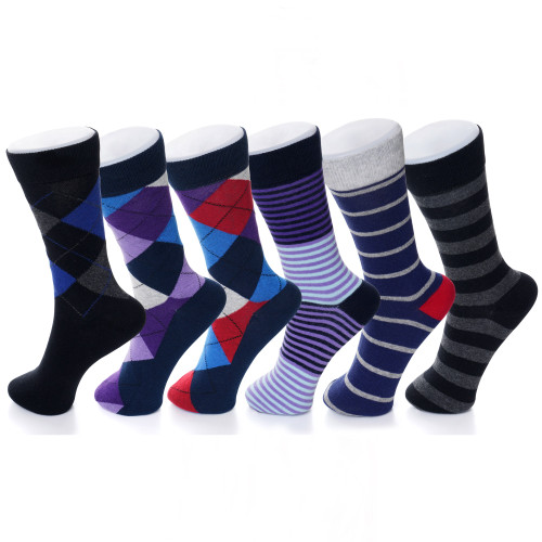 Alpine Swiss Alpine Swiss Mens Dress Socks 6 Pair Crew Sock Cotton Dress Socks For Men Solid Ribbed Argyle Pattern Multicolor Fun Designs