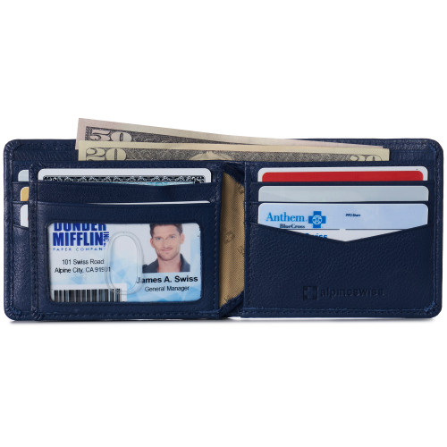Alpine Swiss Alpine Swiss Mens Nolan Bifold Commuter Wallet Cowhide Leather RFID Safe Comes In A Gift Box