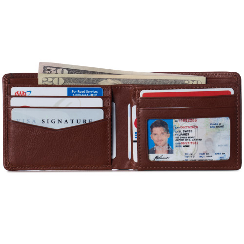 Alpine Swiss Alpine Swiss Mens Nolan Bifold Commuter Wallet Cowhide Leather RFID Safe Comes In A Gift Box