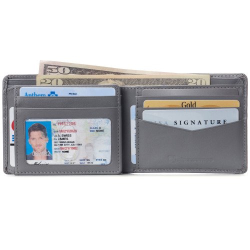 Alpine Swiss Alpine Swiss Mens Spencer RFID Bifold Wallet 2 ID Windows Divided Bill Section Smooth Leather Comes In A Gift Box