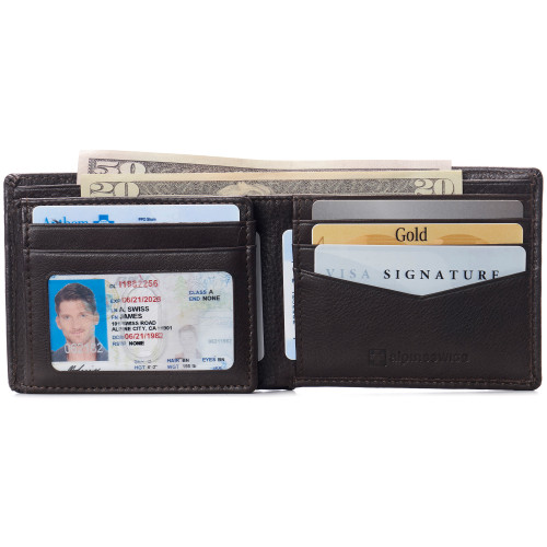 Alpine Swiss Alpine Swiss Mens Wallet For Men | RFID Protected Leather Mens Wallet | Spencer Bifold With Divided Bill Section | Gift Box | 2 ID Windows | 14 Card & Storage Pockets For Organization
