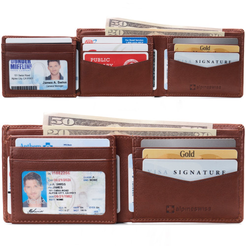 Alpine Swiss Alpine Swiss Mens Wallet For Men | RFID Protected Leather Mens Wallet | Spencer Bifold With Divided Bill Section | Gift Box | 2 ID Windows | 14 Card & Storage Pockets For Organization