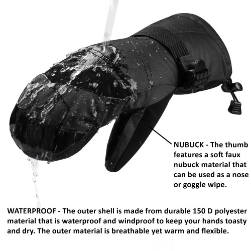 Alpine Swiss Alpine Swiss Mens Waterproof Gauntlet Ski Mittens Winter Sport Gloves Snowboarding Windproof Warm 3M Thinsulate