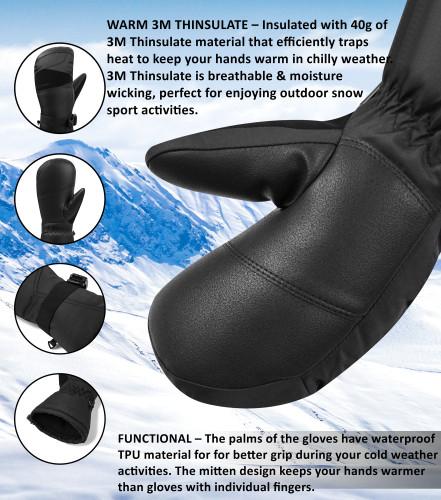 Alpine Swiss Alpine Swiss Mens Waterproof Gauntlet Ski Mittens Winter Sport Gloves Snowboarding Windproof Warm 3M Thinsulate