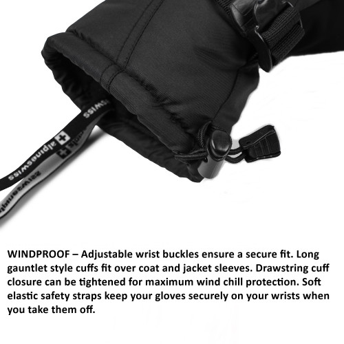 Alpine Swiss Alpine Swiss Mens Waterproof Gauntlet Ski Mittens Winter Sport Gloves Snowboarding Windproof Warm 3M Thinsulate