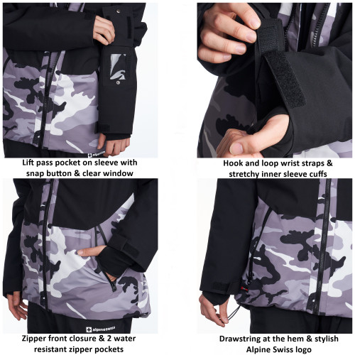 Alpine Swiss Alpine Swiss Mens Waterproof Ski Jacket Hooded Snowboarding Coat Warm Winter Snow Jacket Raincoat