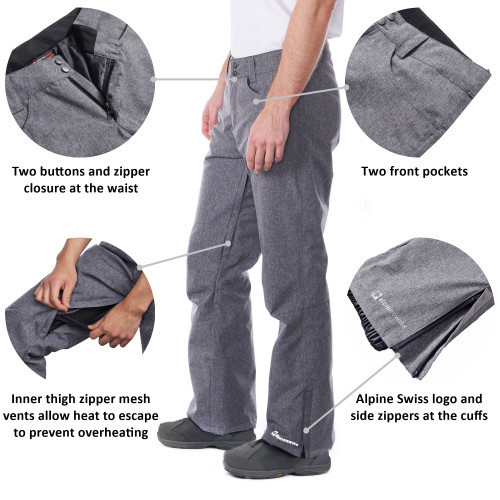 Alpine Swiss Alpine Swiss Mens Waterproof Ski Snowboarding Pants Insulated Winter Snow Pants