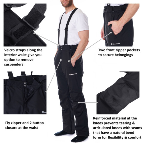 Alpine Swiss Alpine Swiss Mens Waterproof Snow Pants With Removable Suspenders Insulated Winter Snowboarding Ski Pants