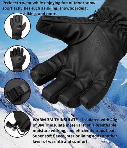 Alpine Swiss Alpine Swiss Mens Waterproof Snow Ski Gloves Gauntlet Mittens With Zipper Pockets Winter Snowboarding Windproof 3M Thinsulate