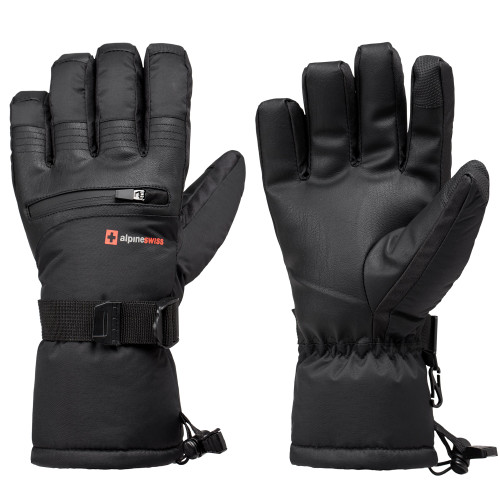 alpine swiss Alpine Swiss Mens Waterproof Snow Ski Gloves Gauntlet Mittens with Zipper Pockets Winter Snowboarding Windproof 3M Thinsulate