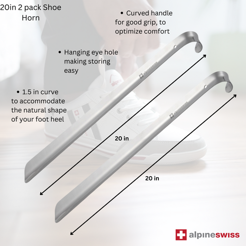Alpine Swiss Alpine Swiss Metal Shoe Horn Heavy Duty Stainless Steel Shoe Helper Long 20 Inch Or 16 Inch Or 11 Inch Short Handle ShoeHorn
