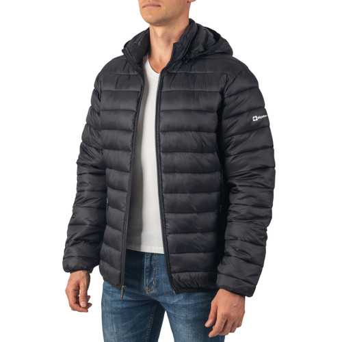 alpine swiss Alpine Swiss Milo Men's Hooded Puffer Jacket Light Down Alternative Packable Water-Resistant Bubble Coat with Removable Hood