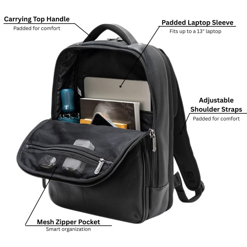 Alpine Swiss Alpine Swiss Olsen 13” Laptop Travel Backpack Genuine Leather Slim Business Travel Carry On Daypack