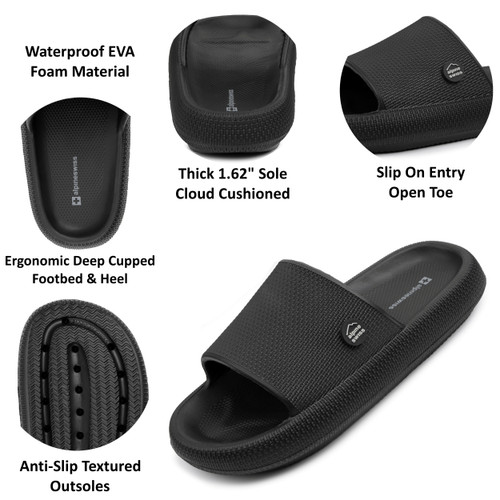 Alpine Swiss Alpine Swiss Omar Mens Slides Pillow Slippers For Men Ultra Cushioned Cloud Slides Waterproof Lightweight Sandals Quick Drying Non Slip Shower Shoes