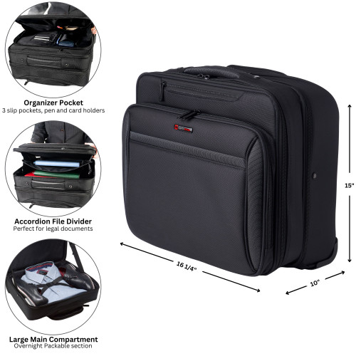 Alpine Swiss Alpine Swiss Rolling Laptop Briefcase Wheeled Overnight Carry On Bag Up To 15.6 Inches Notebook - Carries Legal Size Files