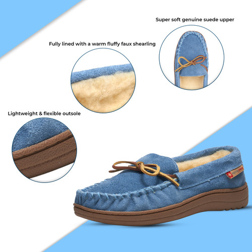 Alpine Swiss Alpine Swiss Sabine Womens Genuine Suede Shearling Slip On Moccasin Slippers