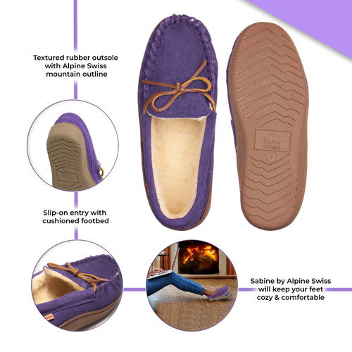 Alpine Swiss Alpine Swiss Sabine Womens Genuine Suede Shearling Slip On Moccasin Slippers