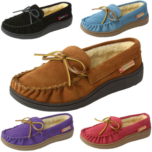 alpine swiss Alpine Swiss Sabine Womens Genuine Suede Shearling Slip On Moccasin Slippers