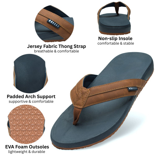 Alpine Swiss Alpine Swiss Trey Mens Flip Flops | Cushioned Thong Beach Sandals For Men | Non-Slip Soles Mens Shoes Everyday Wear | Arch Support & Heel Cupping | Durable Treaded Sole | Faux Leather Strap Sandals