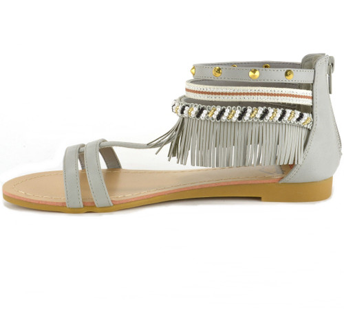 Alpine Swiss Alpine Swiss Womens Beaded & Studded Fringe Flat Gladiator Sandals