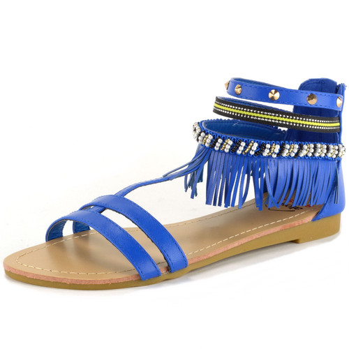 Alpine Swiss Alpine Swiss Womens Beaded & Studded Fringe Flat Gladiator Sandals